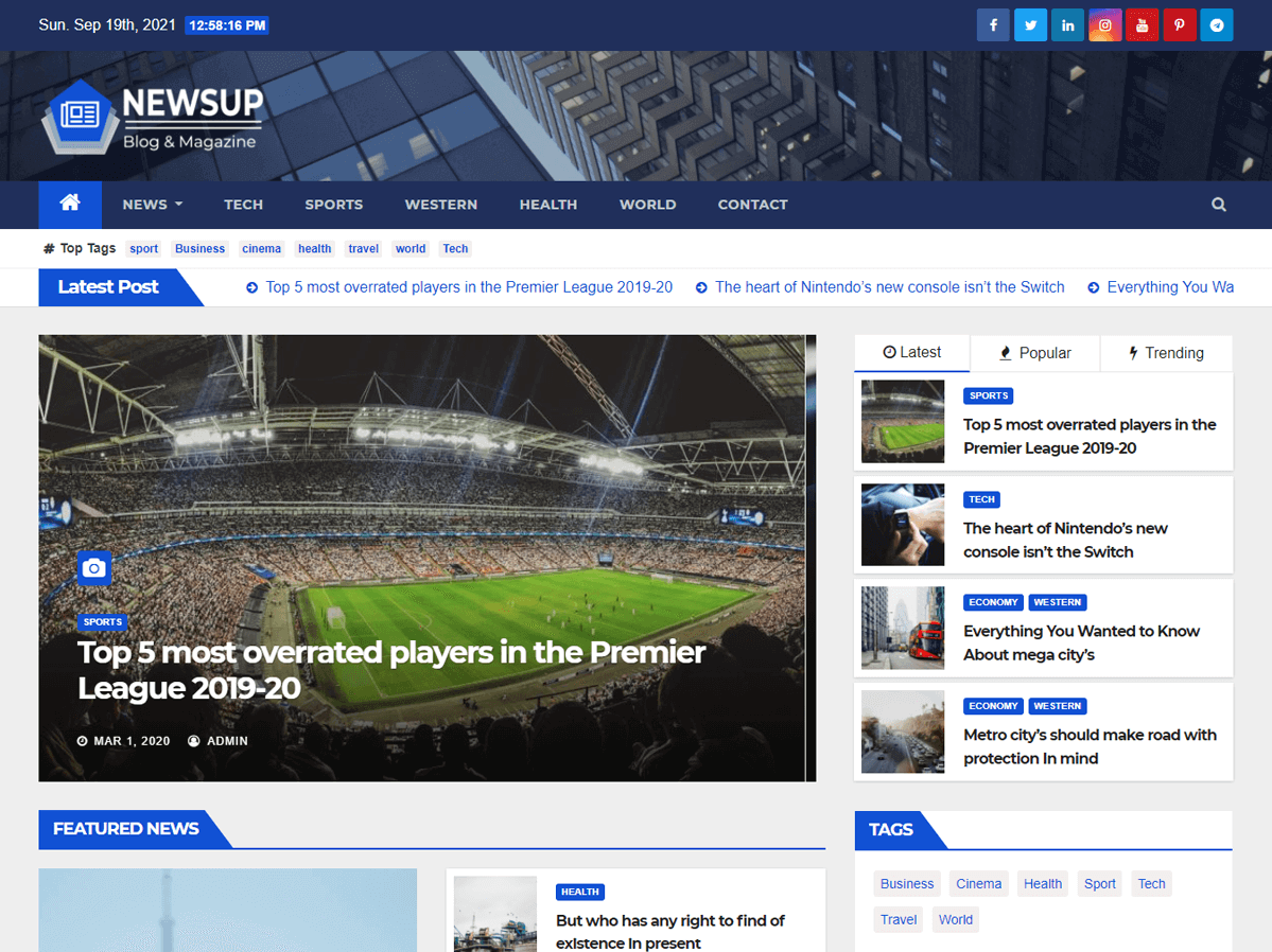 Newsup free News Magazine Wordpress Theme