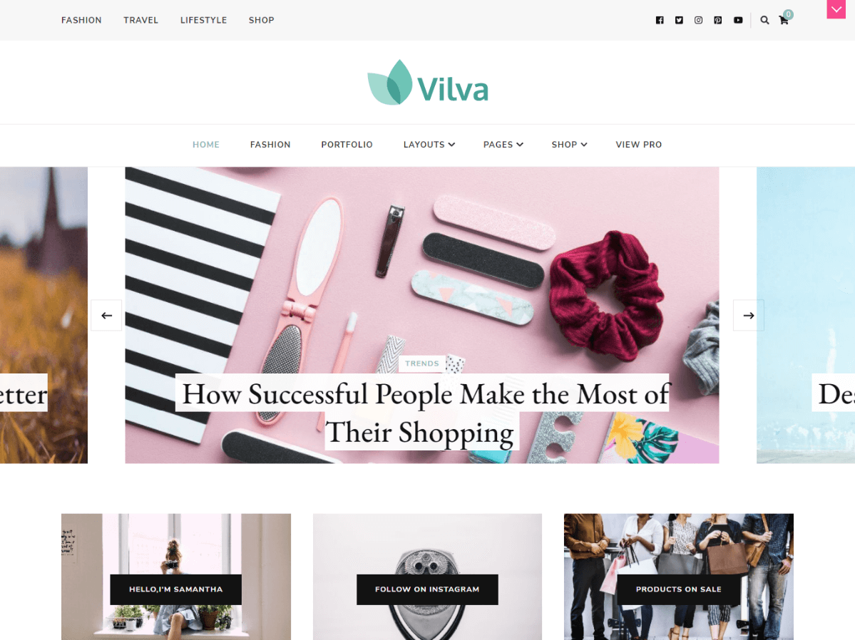 Vilva free feminine multipurpose blog WordPress theme