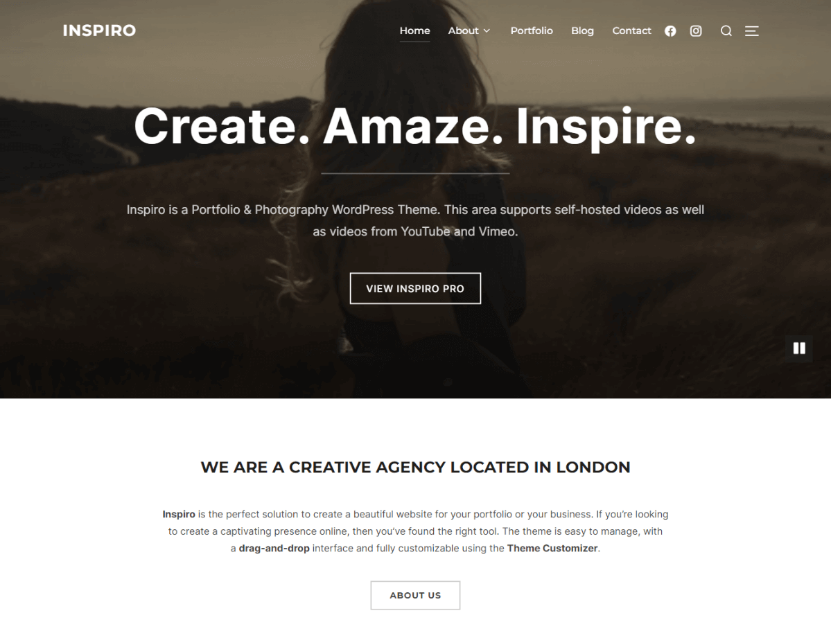 inspiro free photography WordPress theme