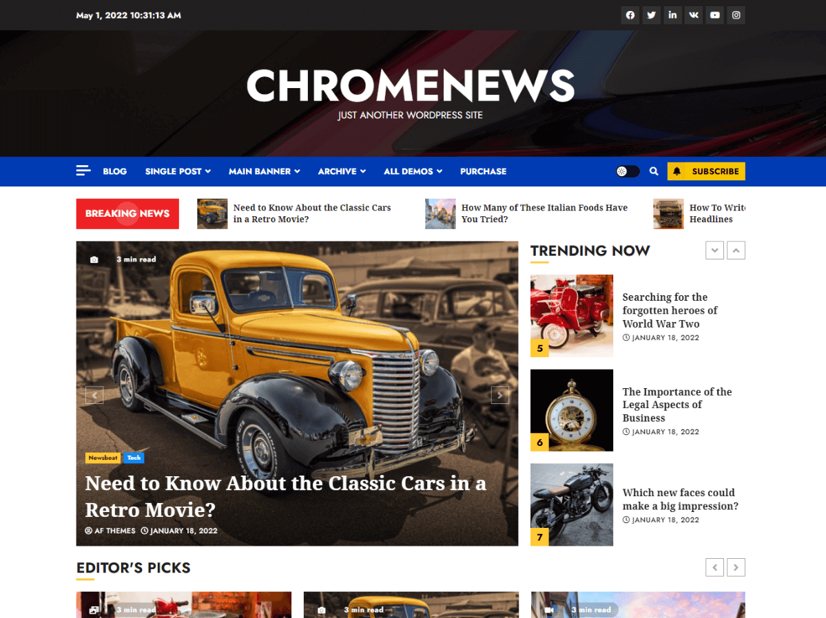 Chromenews free blog WordPress theme
